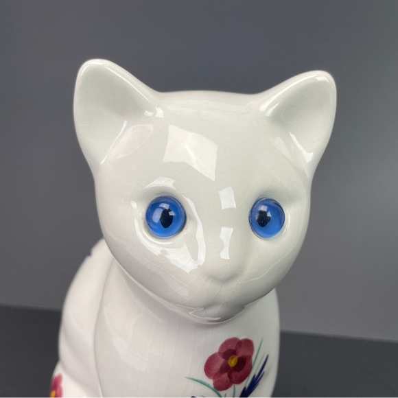 Elpa Ceramic Floral Cat Figurine Statue Kitten Kitty Alobaca Portugal Vintage - Picture 4 of 12